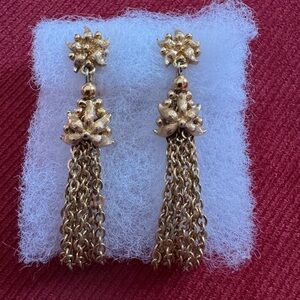 Vintage Monet Gold Plated Flower  Tassel Earrings